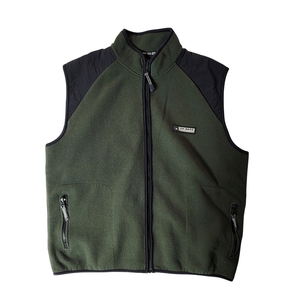 GH Bass Men Fleece Vest Large Olive Green Full Zip Outdoor Hiking Gorpcore